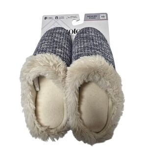Isotoner Womens Memory Foam Slippers Navy Blue Knit Faux Fur Clog 7.5-8 M NWT